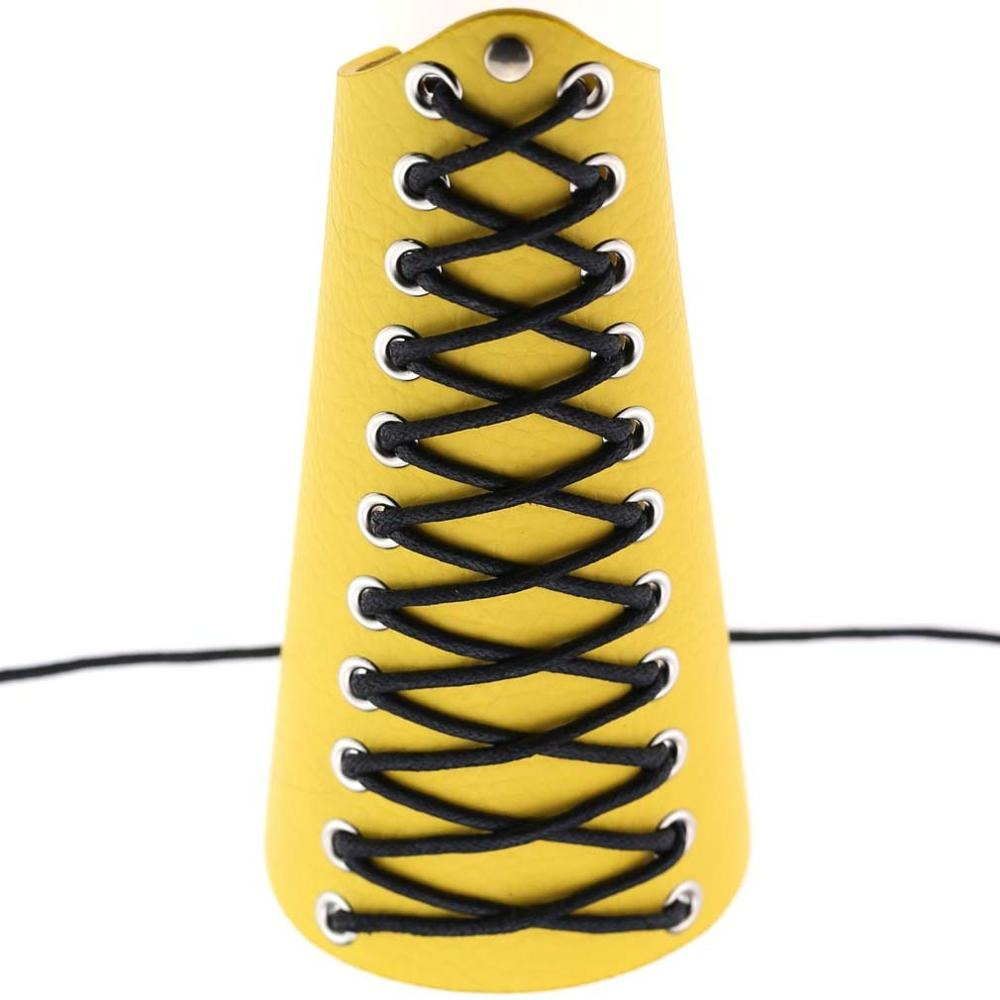 Stylish yellow punk lace-up PU leather bracelet featuring black laces and silver rivets, perfect for unisex fashion.