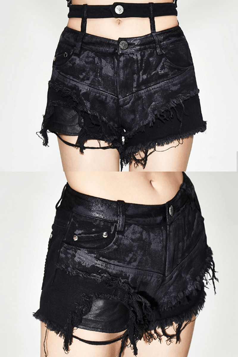 Punk Ladies Black Ripped Shorts / Sexy Short Pants in Gothic Style / Punk Jeans Shorts - HARD'N'HEAVY