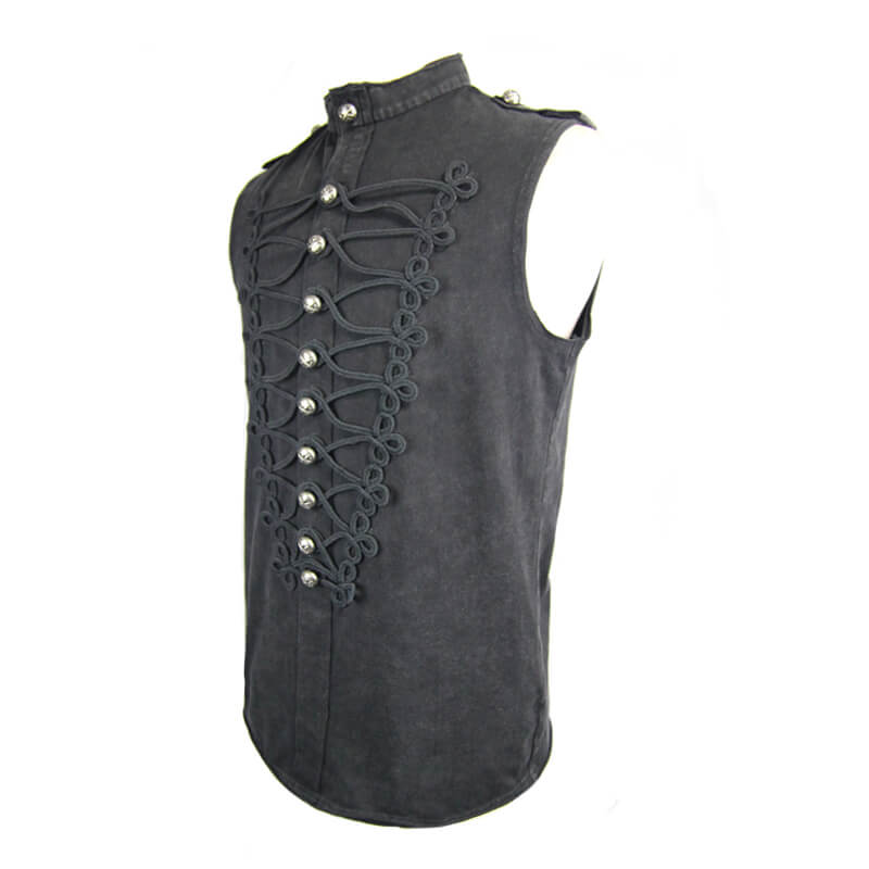 Punk Male Black Sleeveless Buttons Waistcoat / Vintage Gothic O-Neck Single Waistcoats for Men - HARD'N'HEAVY