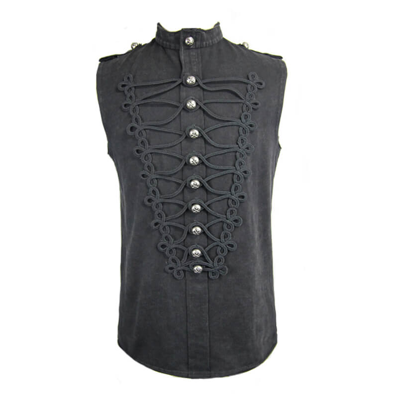 Punk Male Black Sleeveless Buttons Waistcoat / Vintage Gothic O-Neck Single Waistcoats for Men - HARD'N'HEAVY
