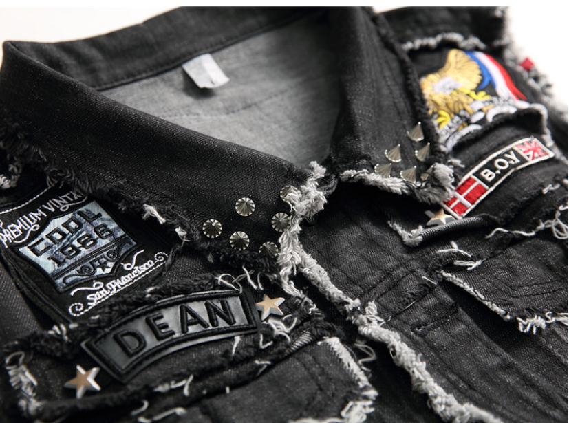 Punk Men Denim Vests / Black Rock Style Skull Embroidery Waistcoat / Punk Rock Clothing - J2861 - HARD'N'HEAVY