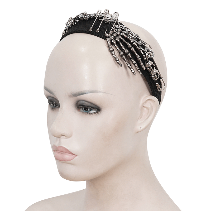 Punk metal skeleton hair band on a mannequin showcasing stylish women's hair accessory.
