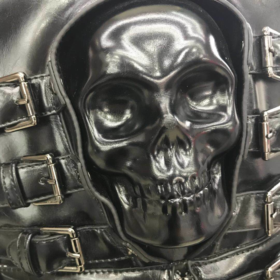 Punk Motorcycle Backpack With 3D Skull Head / Unisex Original Leather Backpack - HARD'N'HEAVY