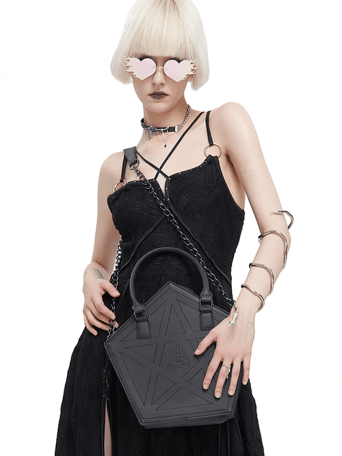 Punk Pentagon Umhängetasche / Gothic Stylische schwarze Handtasche für Frauen