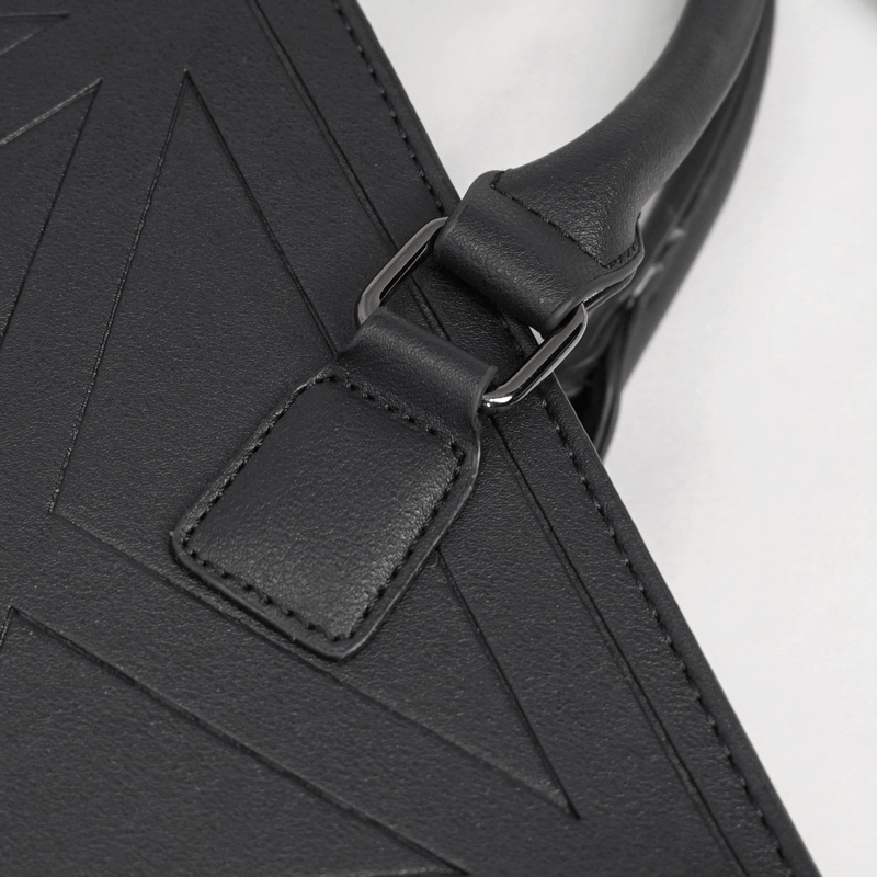 Close-up of stylish black handbag handle with chain detail from the Punk Pentagon Crossbody Bag.