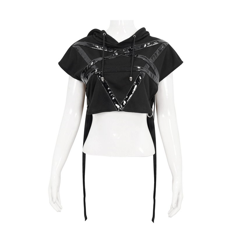 Punk pentagram hooded short top featuring an asymmetric cut and stylish black design, perfect for a gothic wardrobe.