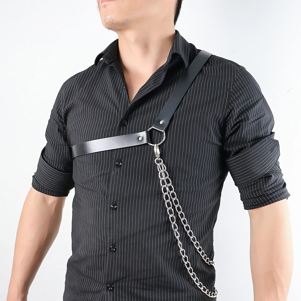 Punk PU Leather Straps with Chain / Gothic Adjustable Chest Belt for Men / Sexy Male Clothing - HARD'N'HEAVY