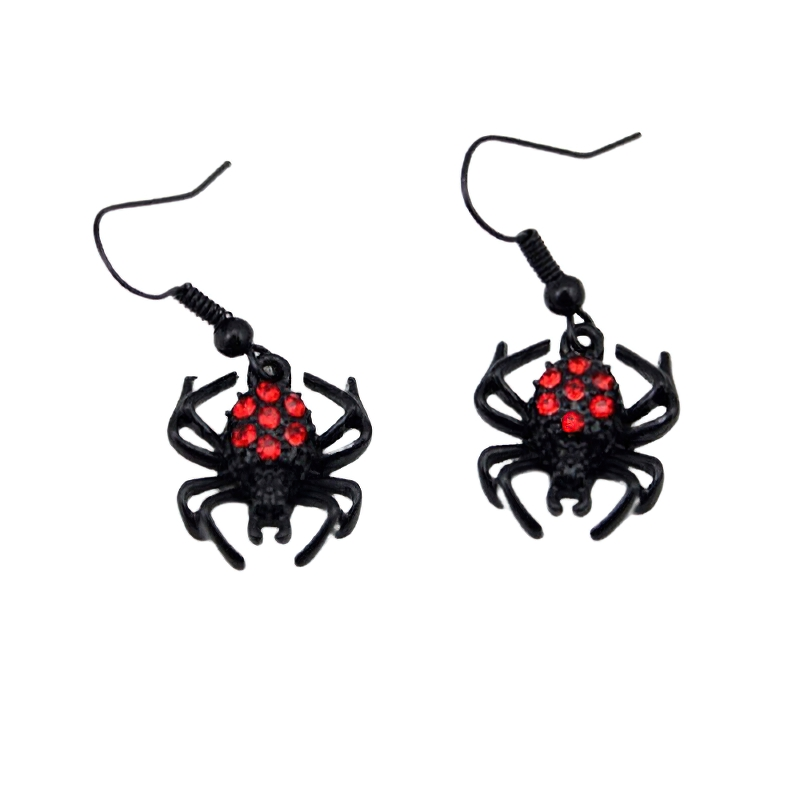 Punk Red Rhinestone Spider Earrings / Halloween Fashion Jewelry / Gothic Accessories - HARD'N'HEAVY