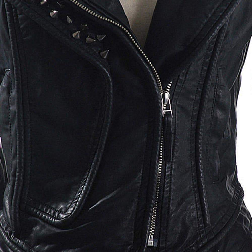 Punk Rivet faux leather PU Jacket / Women's Rock fashion Motorcycle Jacket - HARD'N'HEAVY