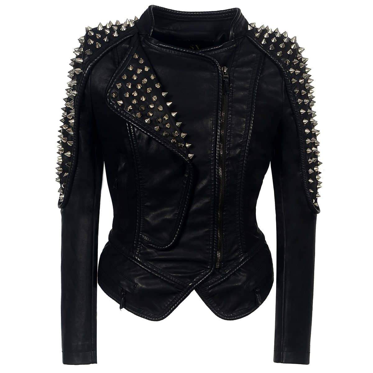 Punk Rivet faux leather PU Jacket / Women's Rock fashion Motorcycle Jacket - HARD'N'HEAVY