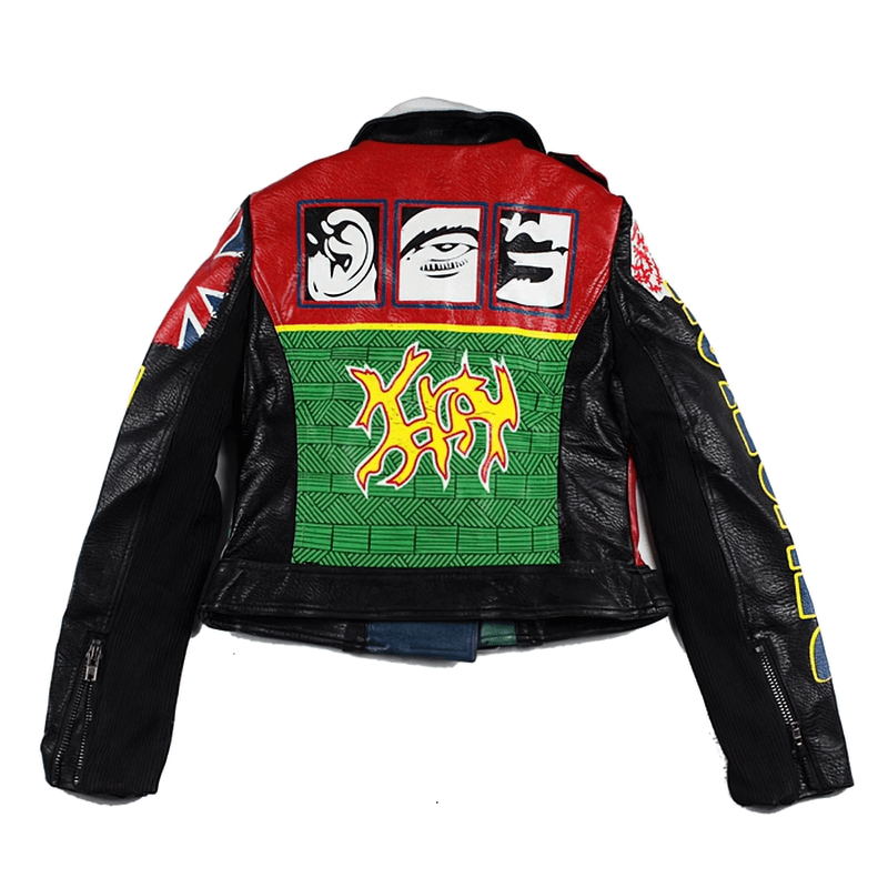 Punk Rivets Leather Jacket for Women / Fashion Graffiti Print Short Moto Jackets