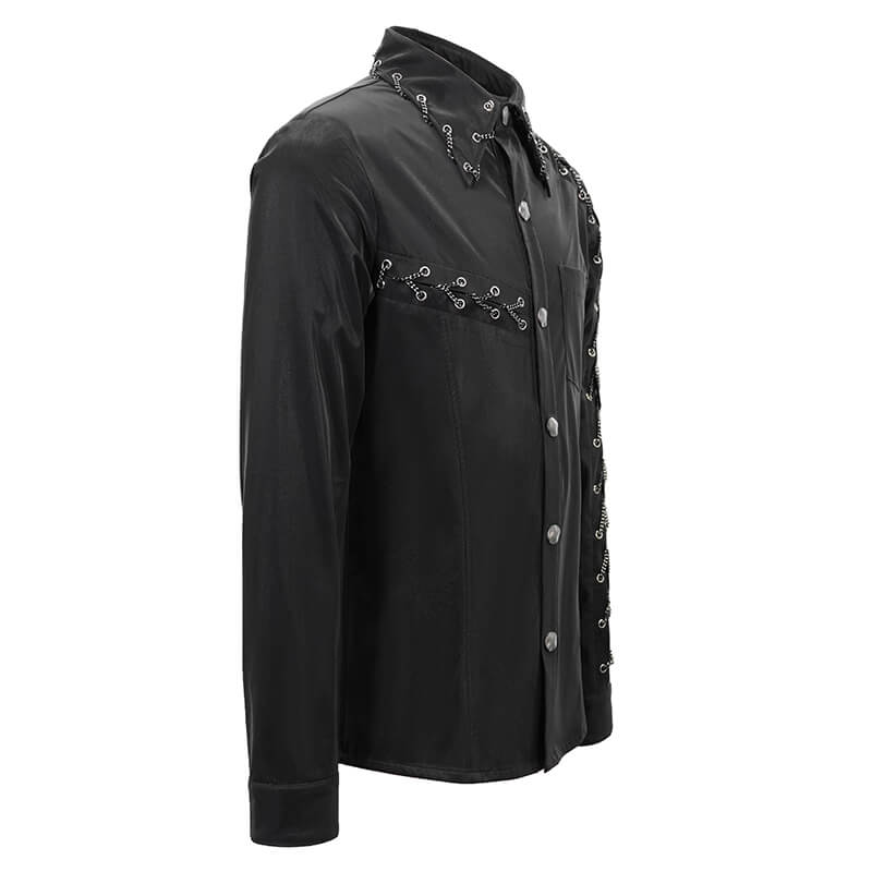 Punk Rock Back Long Sleeve Shirt For Men / Male Shiny Shirts with Chains - HARD'N'HEAVY