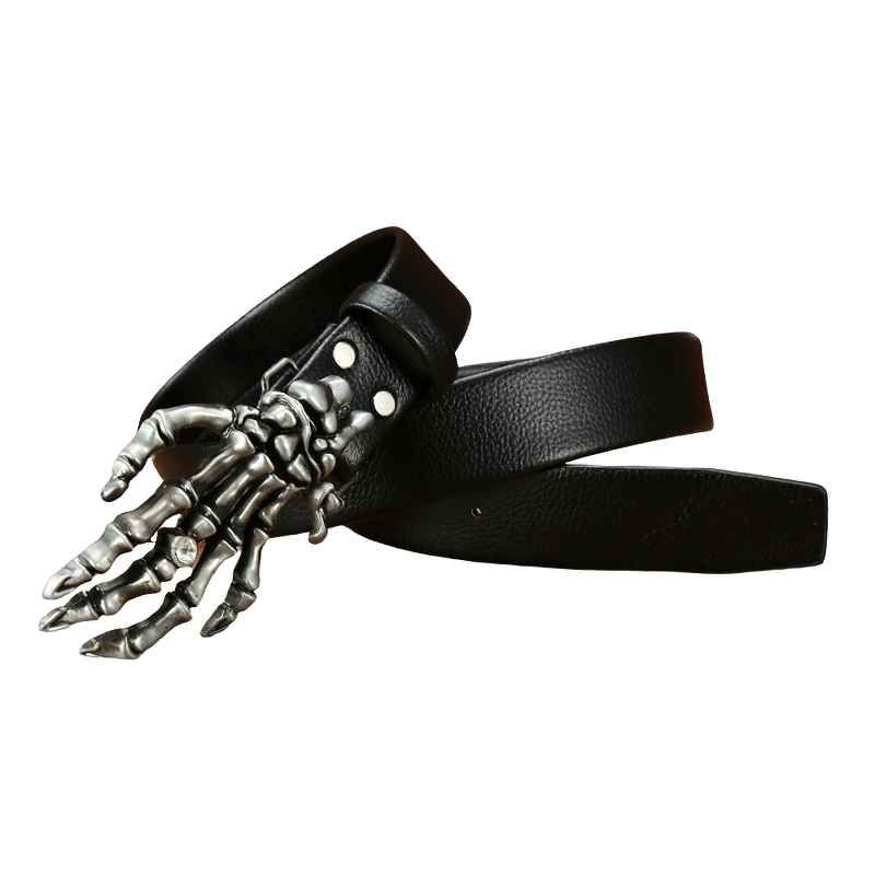 Punk rock belt with a silver skull claw buckle, crafted from durable PU leather, perfect for edgy fashion enthusiasts.