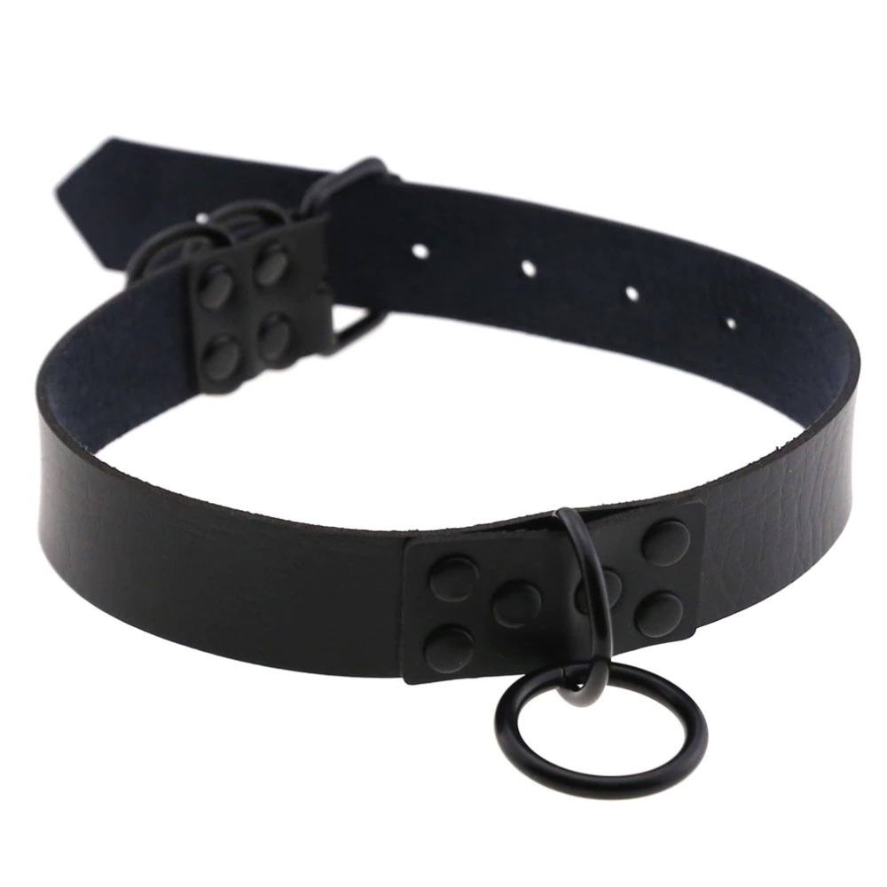 Punk rock gothic choker necklace made of black PU leather with zinc alloy details, perfect for gothic outfits.