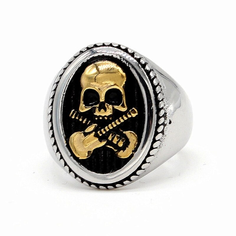 Punk Rock Guitar Skull Stainless Steel Ring / Biker Signet Ring  / Cool Jewelry for Men and Women - HARD'N'HEAVY