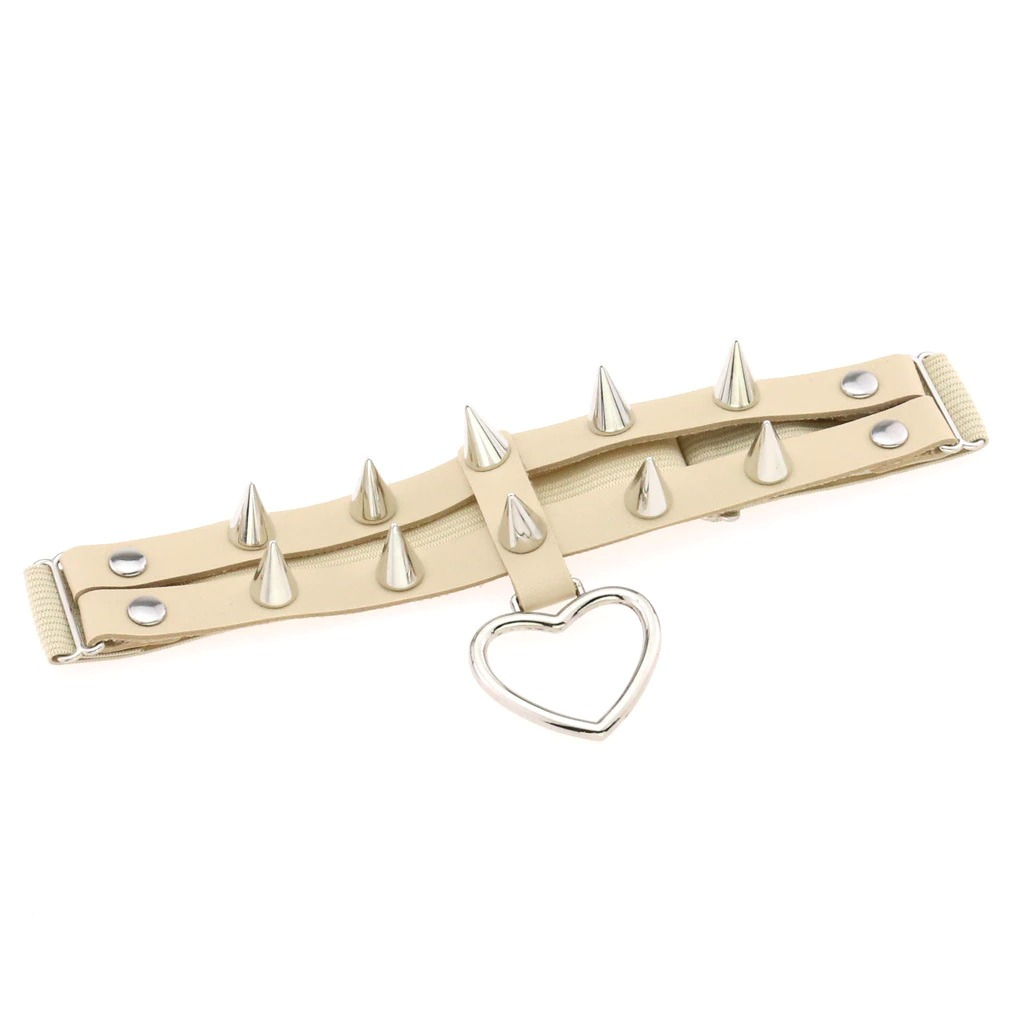Punk rock heart leg garter with silver spikes, stylish women's goth accessory in PU leather.