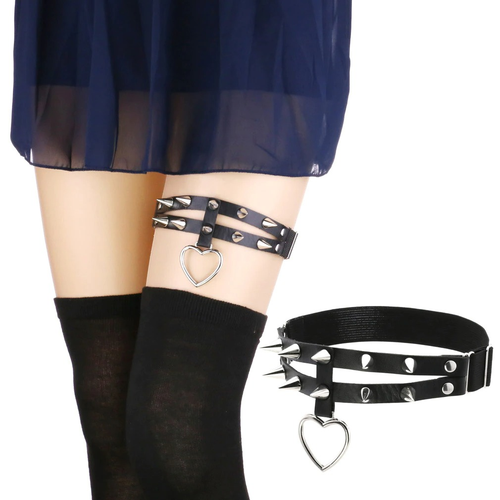 Liga de pierna de corazón punk rock / cinturón de arnés de muslo de moda con remaches / accesorios góticos para mujer