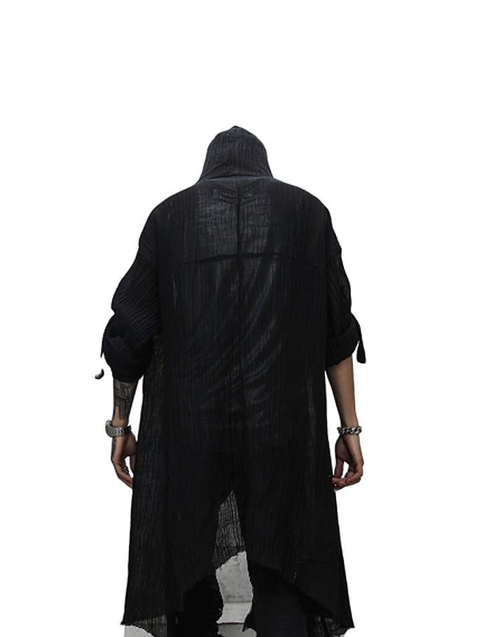 Punk rock long hooded  shirt / cloak cardigan men linen oversize blouse / gothic vintage streetwear - HARD'N'HEAVY