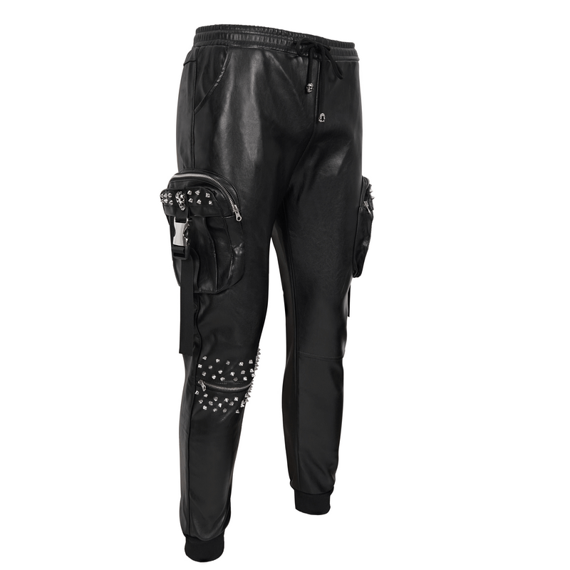 Men's punk rock PU leather pants featuring three-dimensional pockets and fashion rivets, perfect for edgy street style.
