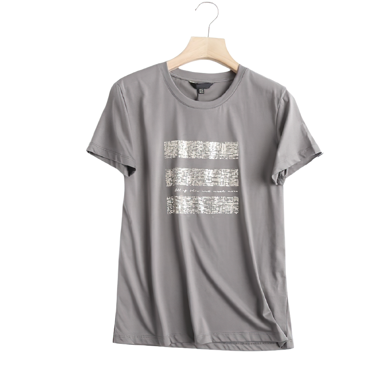 Punk rock style women's cotton O neck t-shirt in grey with stylish print, perfect for casual outfits or concerts.
