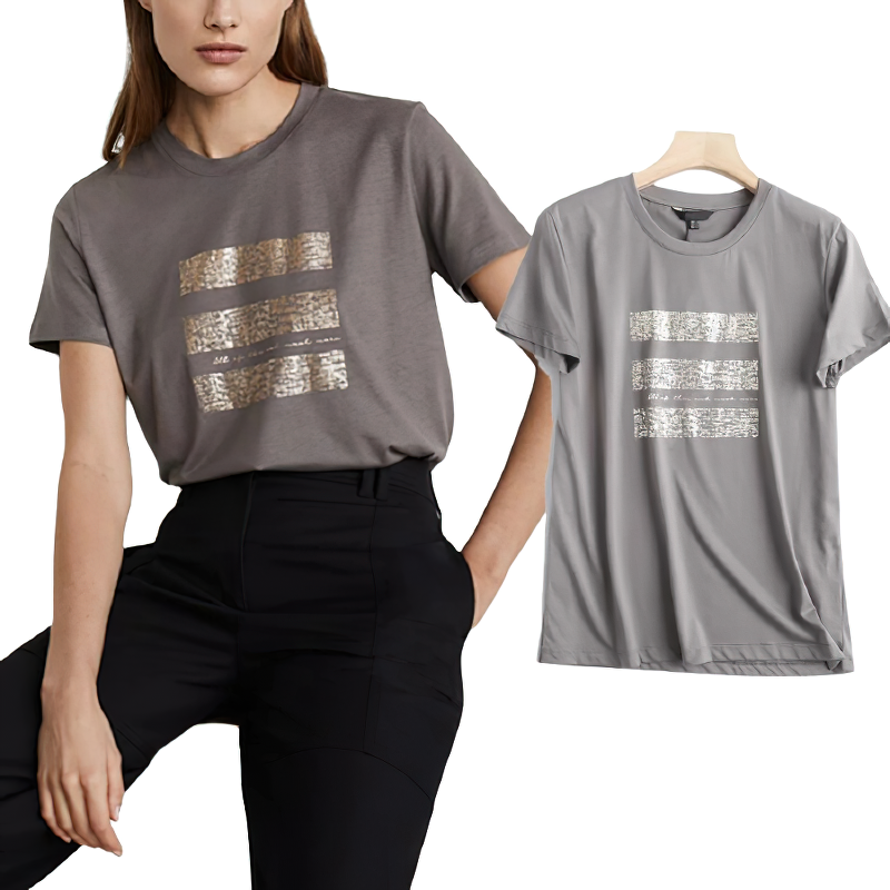 Punk Rock Style Women's Cotton T-Shirt / O Neck T-Shirt witn Grey Print - HARD'N'HEAVY