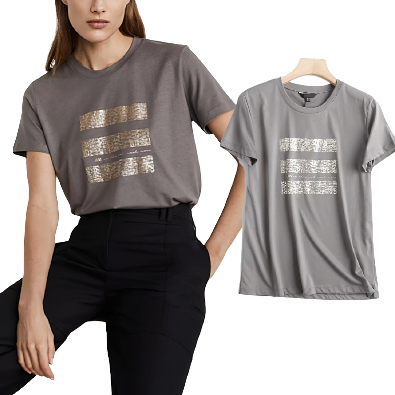 Punk rock style women's grey print cotton t-shirt in casual fit, perfect for rock concerts or everyday wear.