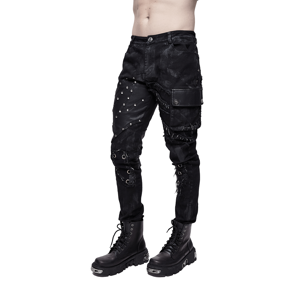 Men Gothic Trouser Black Chrome Trousers Punk Rock Studs Metal And Chain  Trouser