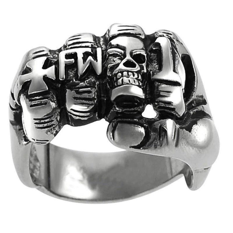 Punk Rock Zinc Alloy Biker Skull Fist Ring / Vintage Gothic Jewelry / Alternative Fashion - HARD'N'HEAVY