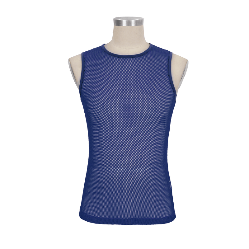 Men's blue sleeveless mesh tank top, perfect for alternative style clothing and comfort.