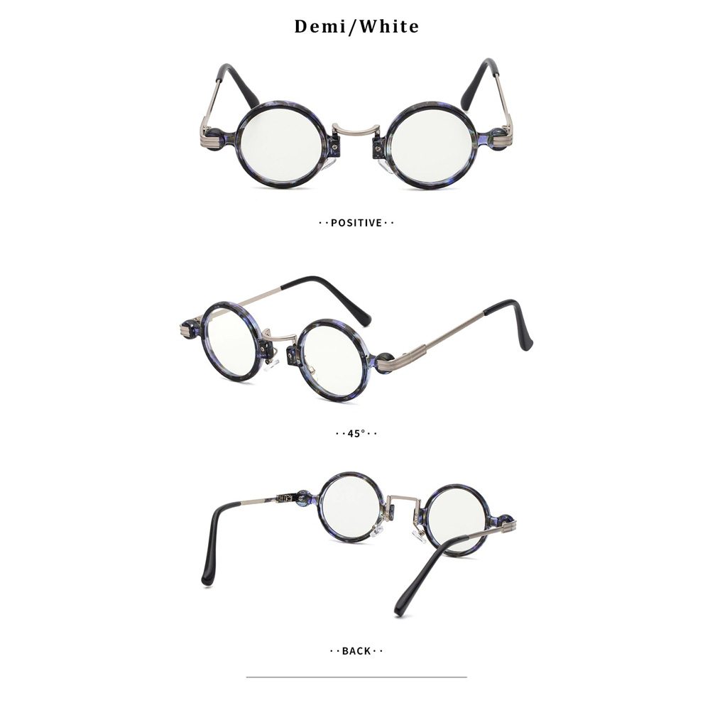 Demi/White punk round sunglasses featuring positive, side, and back views; stylish unisex vintage glasses in multiple angles.