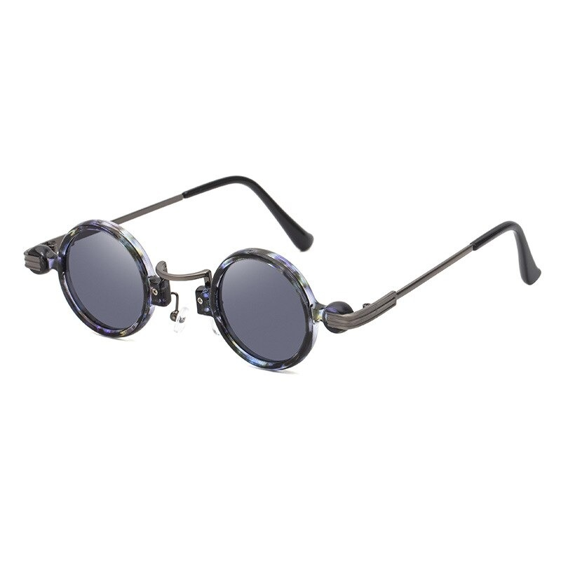Punk round sunglasses for men and women, featuring colorful frames and dark lenses, perfect for vintage fashion styles.
