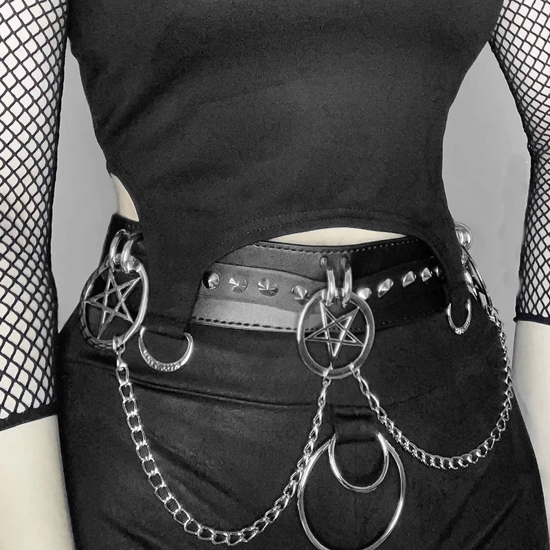 Punk Sashes Chain Black Shorts / Women's Gothic Sexy Clothes / Fashion High Waist Shorts