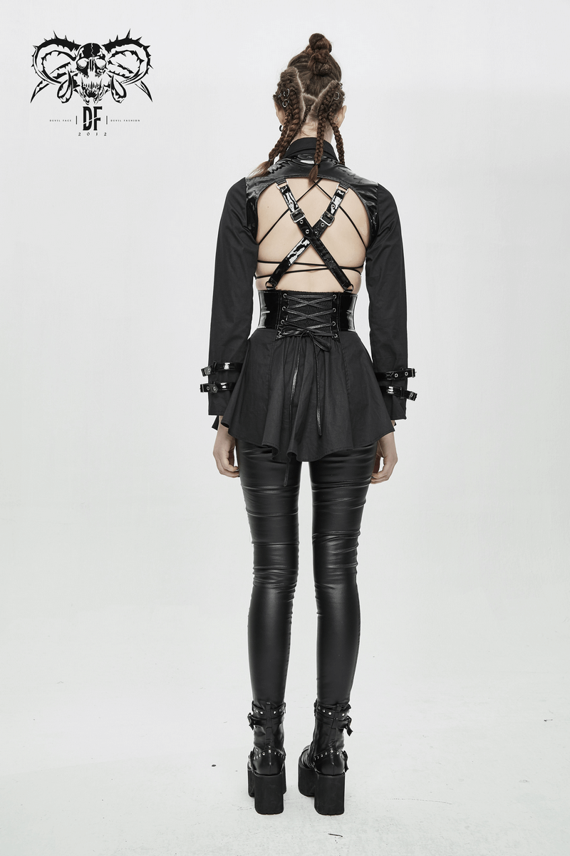 Punk Sexy Long Sleeve Shirt with Lace-up Back / Gothic Hollow Out on Bust Blouse - HARD'N'HEAVY
