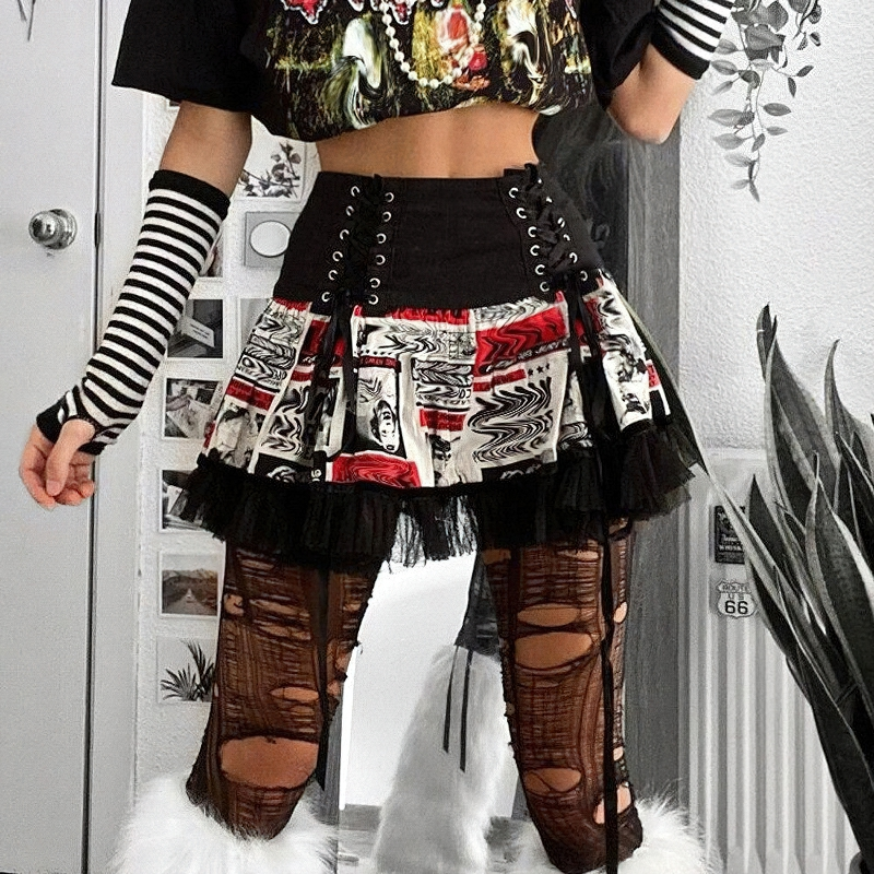 Punk Sexy Mini Skirt With Cool Print For Women / Alternative High Waist Streetwear - HARD'N'HEAVY