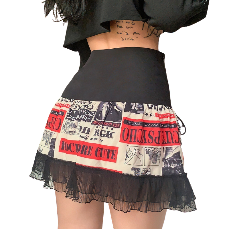 Punk Sexy Mini Skirt With Cool Print For Women / Alternative High Waist Streetwear - HARD'N'HEAVY