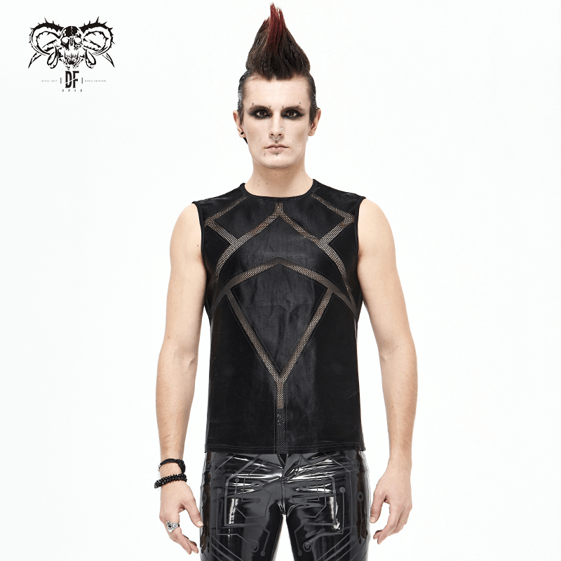 Punk Sexy See-through Tank Top for Men / Gothic Black Sleeveless O-Neck Elastic Tee Shirt - HARD'N'HEAVY