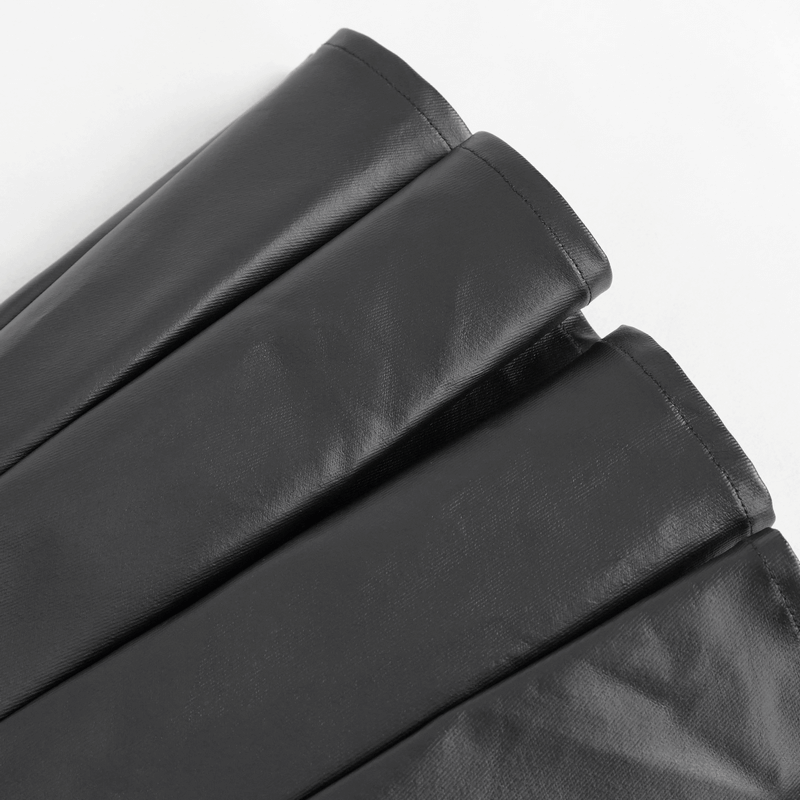 Close-up of black pleated fabric showcasing the punk style skirt's texture and sleek design.