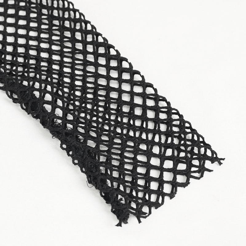 Detail of black net fabric for punk clothing, showcasing edgy texture for unique style.