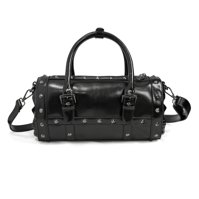 Punk Skull Rivets PU Leather Bag / Gothic Black Handbag with Detachable Shoulder Strap
