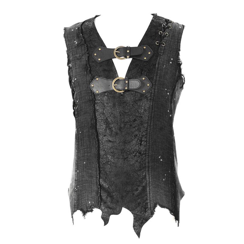 Punk Sleeveless Tank Top with Adjustable Buckles / Men's Irregular Hemline Top - HARD'N'HEAVY