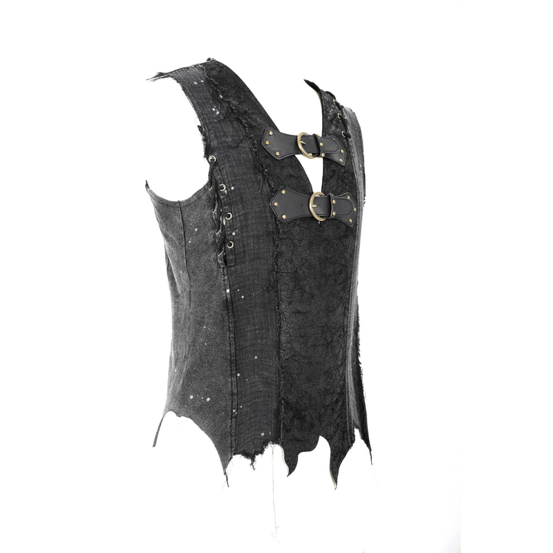 Punk Sleeveless Tank Top with Adjustable Buckles / Men's Irregular Hemline Top - HARD'N'HEAVY