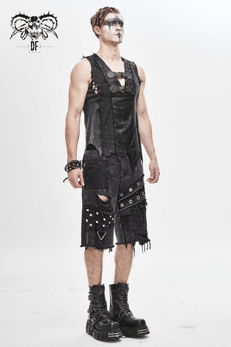 Punk Sleeveless Tank Top with Adjustable Buckles / Men's Irregular Hemline Top - HARD'N'HEAVY