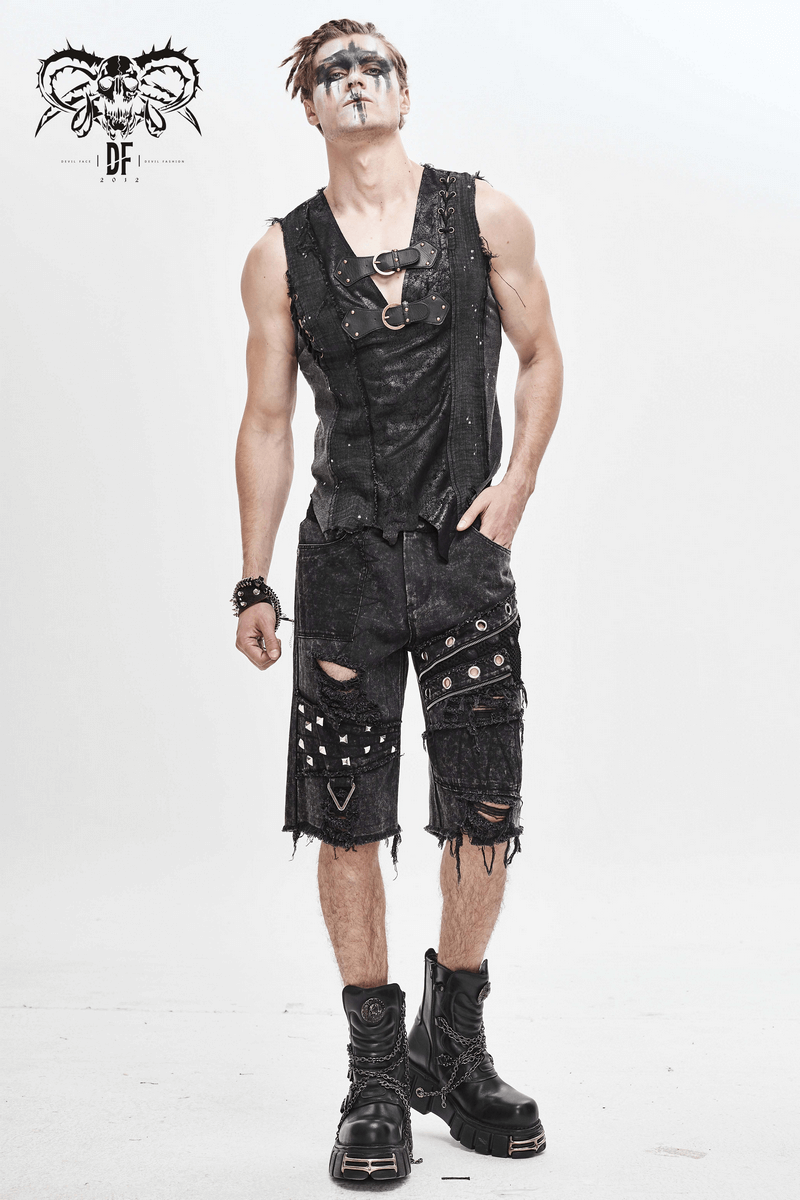 Punk Sleeveless Tank Top with Adjustable Buckles / Men's Irregular Hemline Top - HARD'N'HEAVY