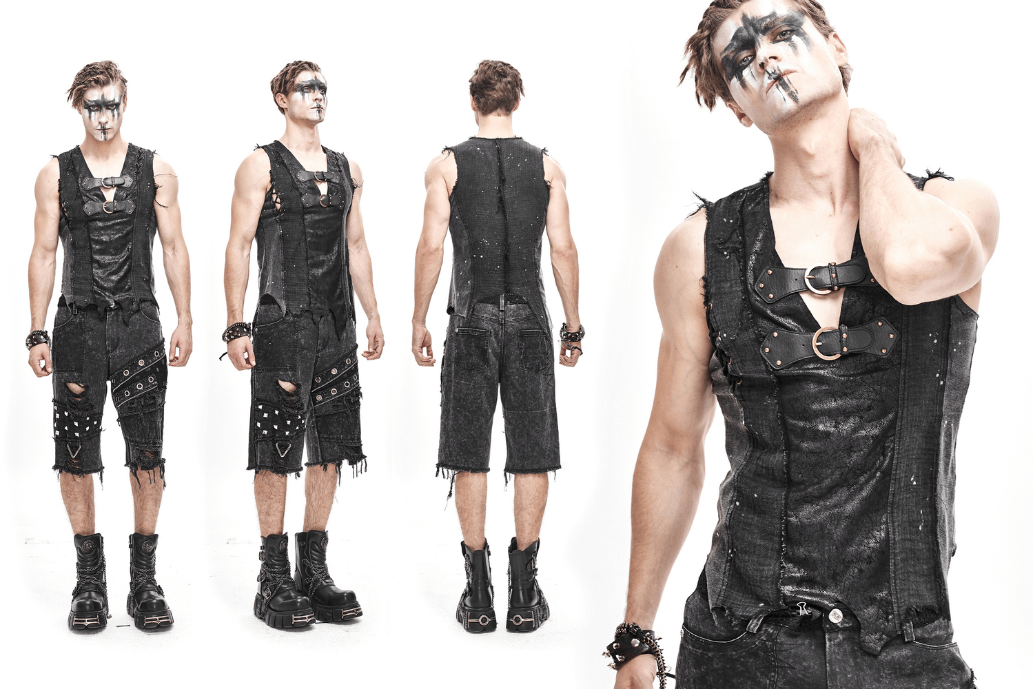 Punk Sleeveless Tank Top with Adjustable Buckles / Men's Irregular Hemline Top - HARD'N'HEAVY