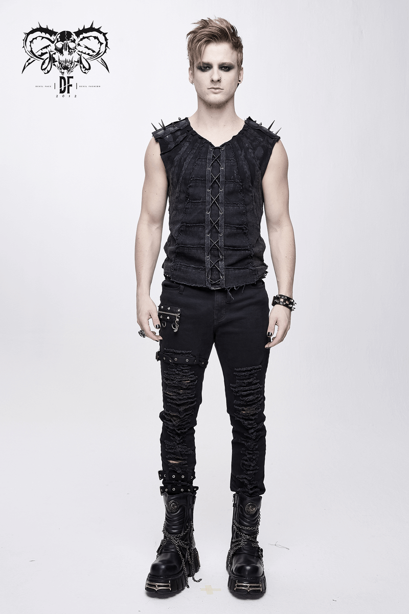 Punk Sleeveless Top with Spikes / Rivets Lacing T-shirt for Men / Alternative Fashion - HARD'N'HEAVY