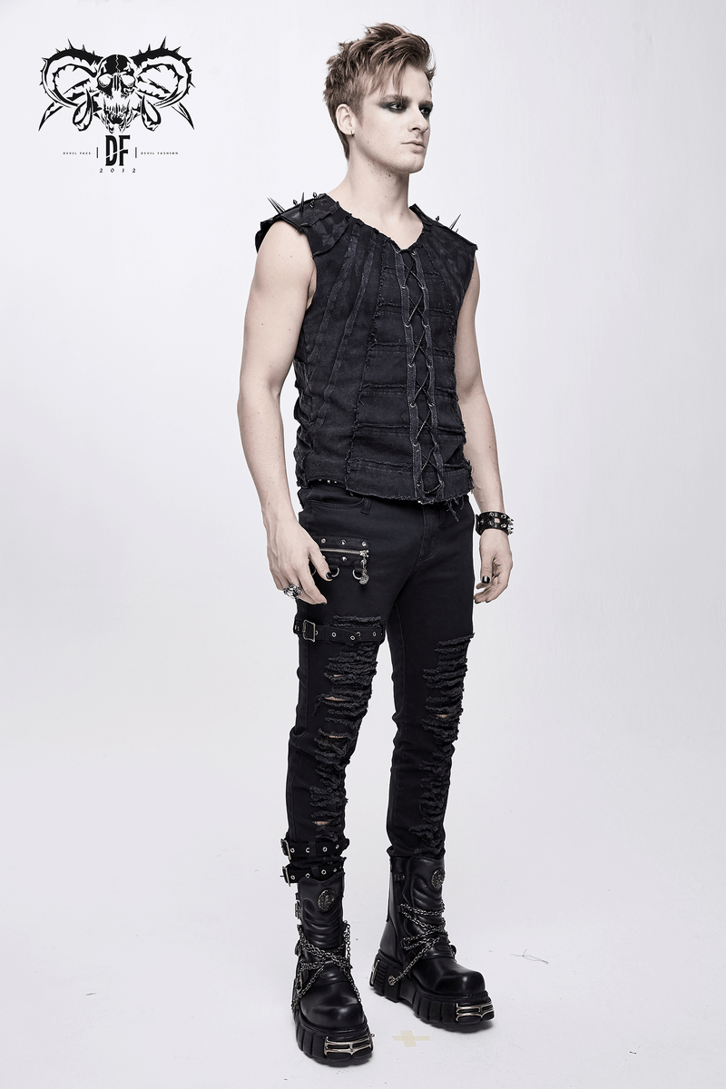 Punk Sleeveless Top with Spikes / Rivets Lacing T-shirt for Men / Alternative Fashion - HARD'N'HEAVY