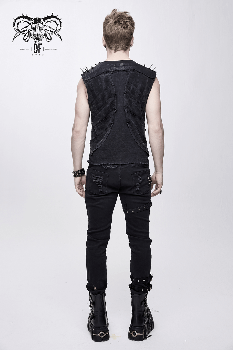 Punk Sleeveless Top with Spikes / Rivets Lacing T-shirt for Men / Alternative Fashion - HARD'N'HEAVY