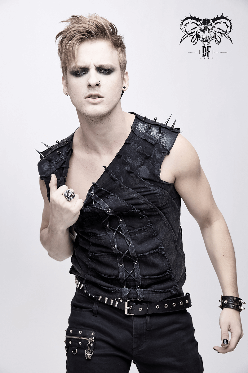 Punk Sleeveless Top with Spikes / Rivets Lacing T-shirt for Men / Alternative Fashion - HARD'N'HEAVY