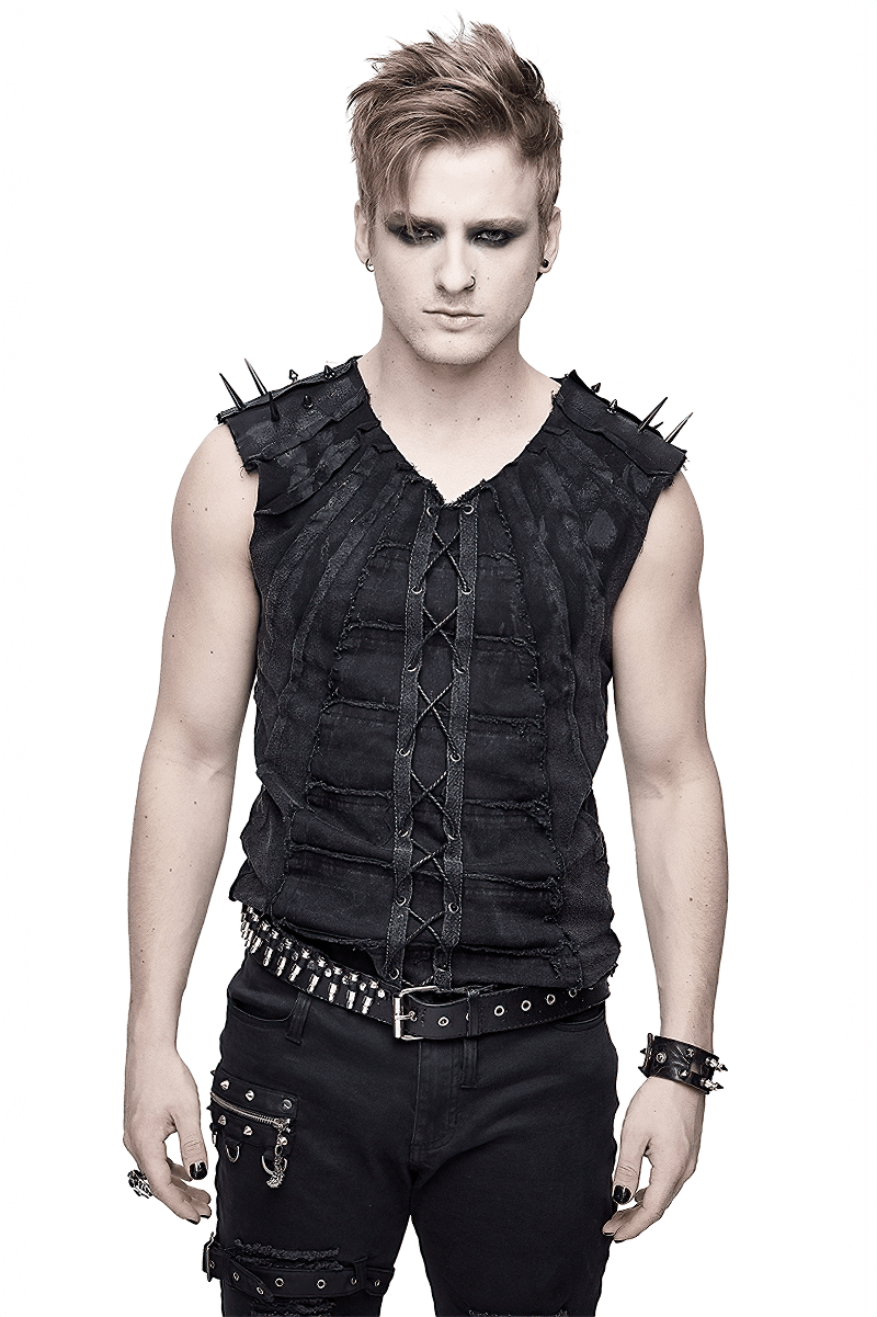 Punk Sleeveless Top with Spikes / Rivets Lacing T-shirt for Men / Alternative Fashion - HARD'N'HEAVY