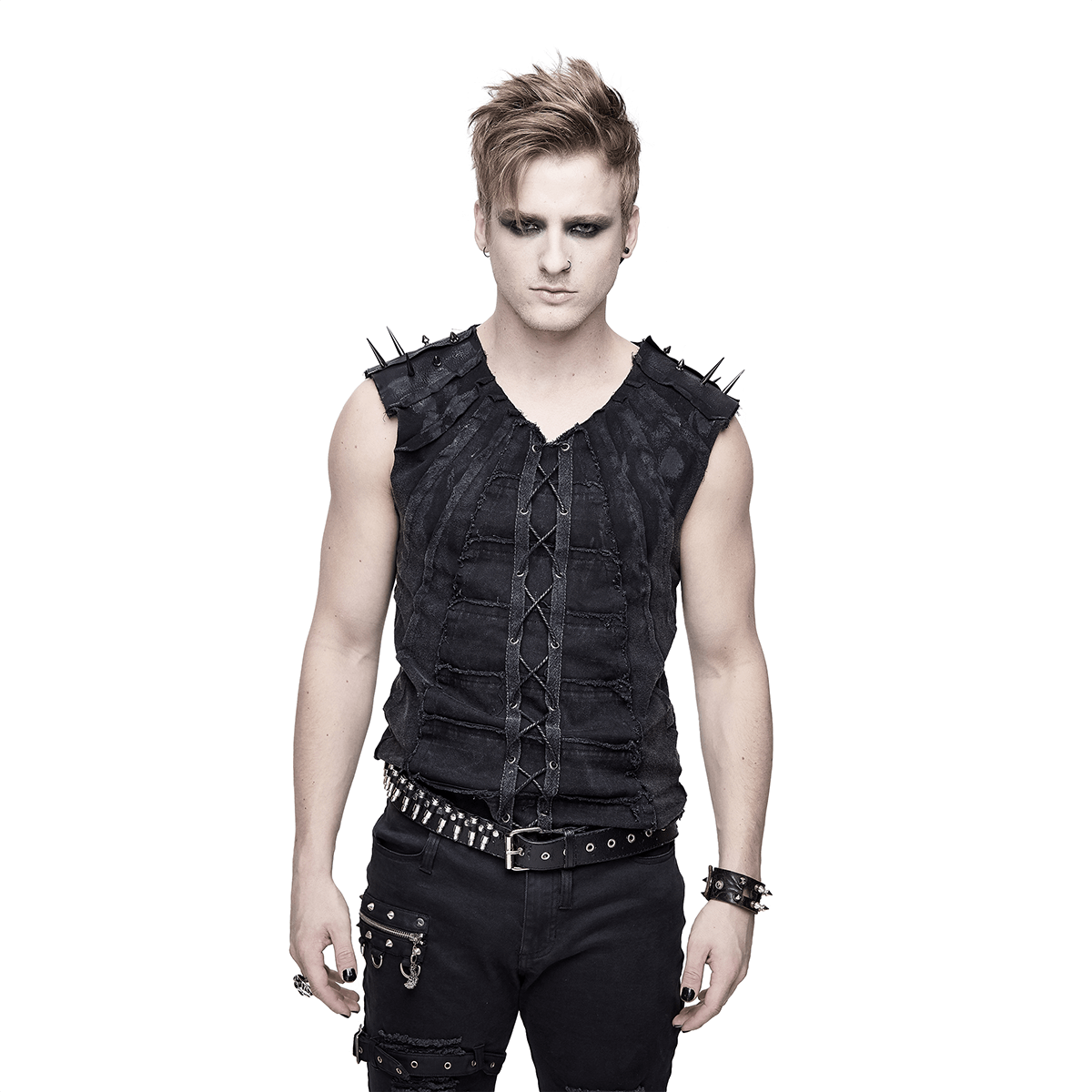 Punk Sleeveless Top with Spikes / Rivets Lacing T-shirt for Men / Alternative Fashion - HARD'N'HEAVY